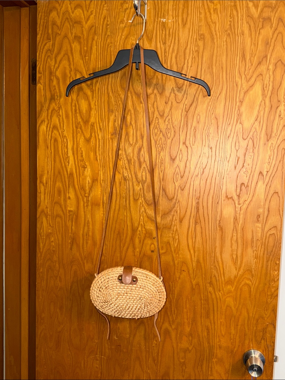 Cost Plus World Market Natural Woven Straw Crossbody with Brown Strap